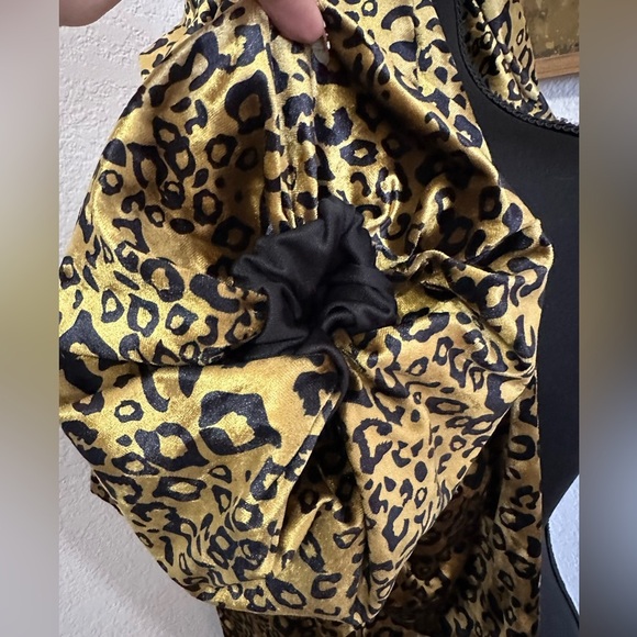 Ina Velvet Leopard Print Long Puff Sleeve Midi Dress - Size Large - Picture 6 of 8